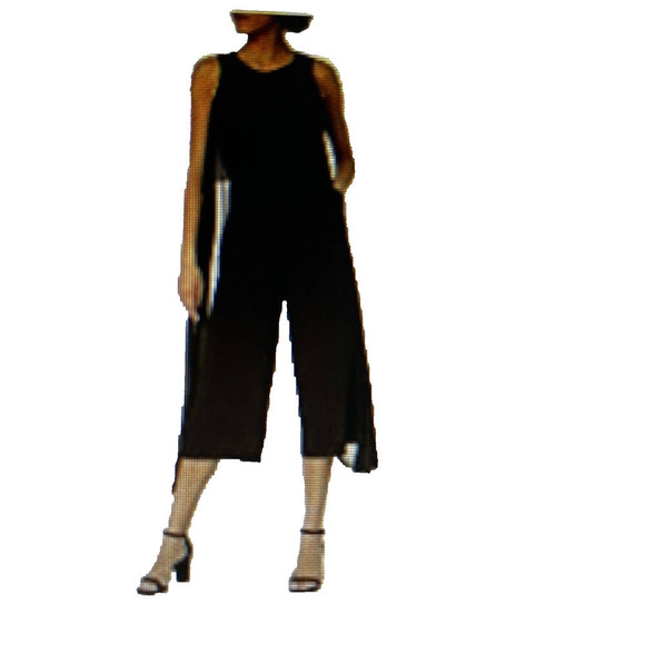 Tahari Jumpsuit ASL Navy Wide Leg Cropped Cape Style Sleeveless Pockets Size 6 - Picture 2 of 9